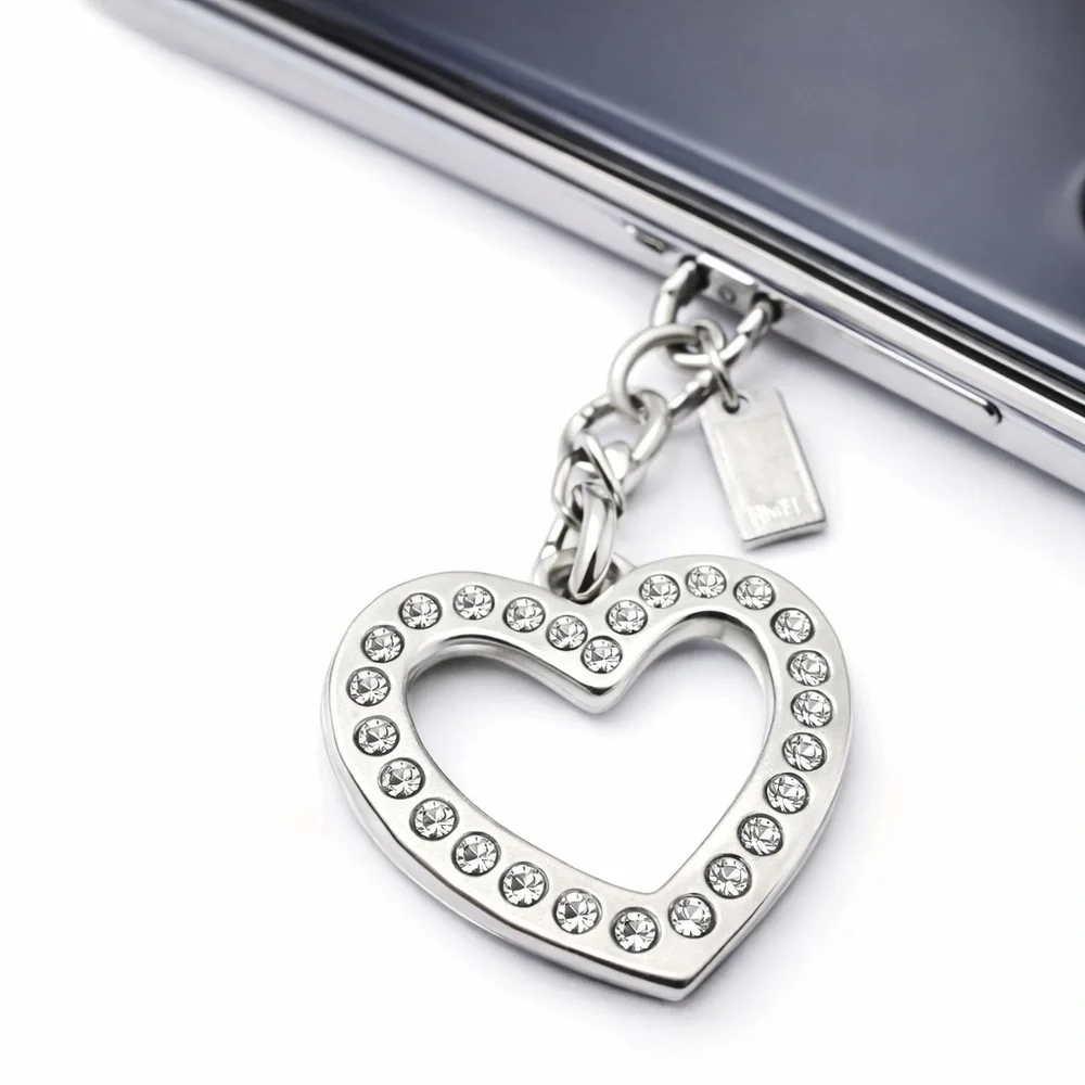 Coach Silver Heart Phone/Bag Charm with Crystals